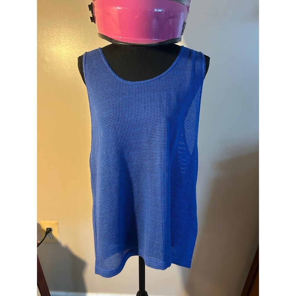 Basic Editions Royal Blue Mesh Tank Top Oversized Open Knit Sleeveless Large